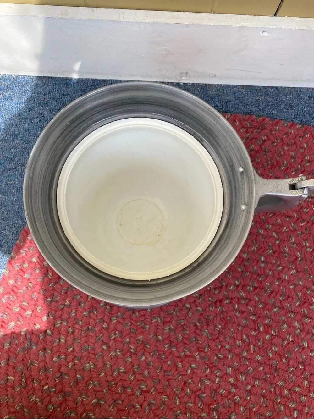 Giant vintage pewter insulated tankard with flip top lid and plastic insert